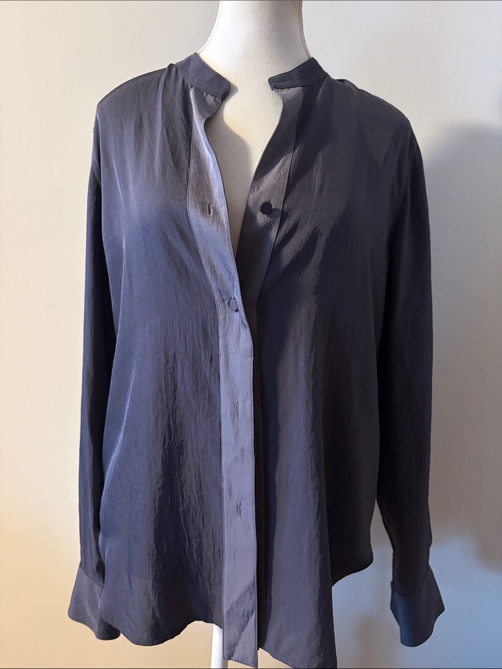 Rag and Bone Oversized Blue Grey Silky Long Sleeve Collar Button Up Shirt. Sz M